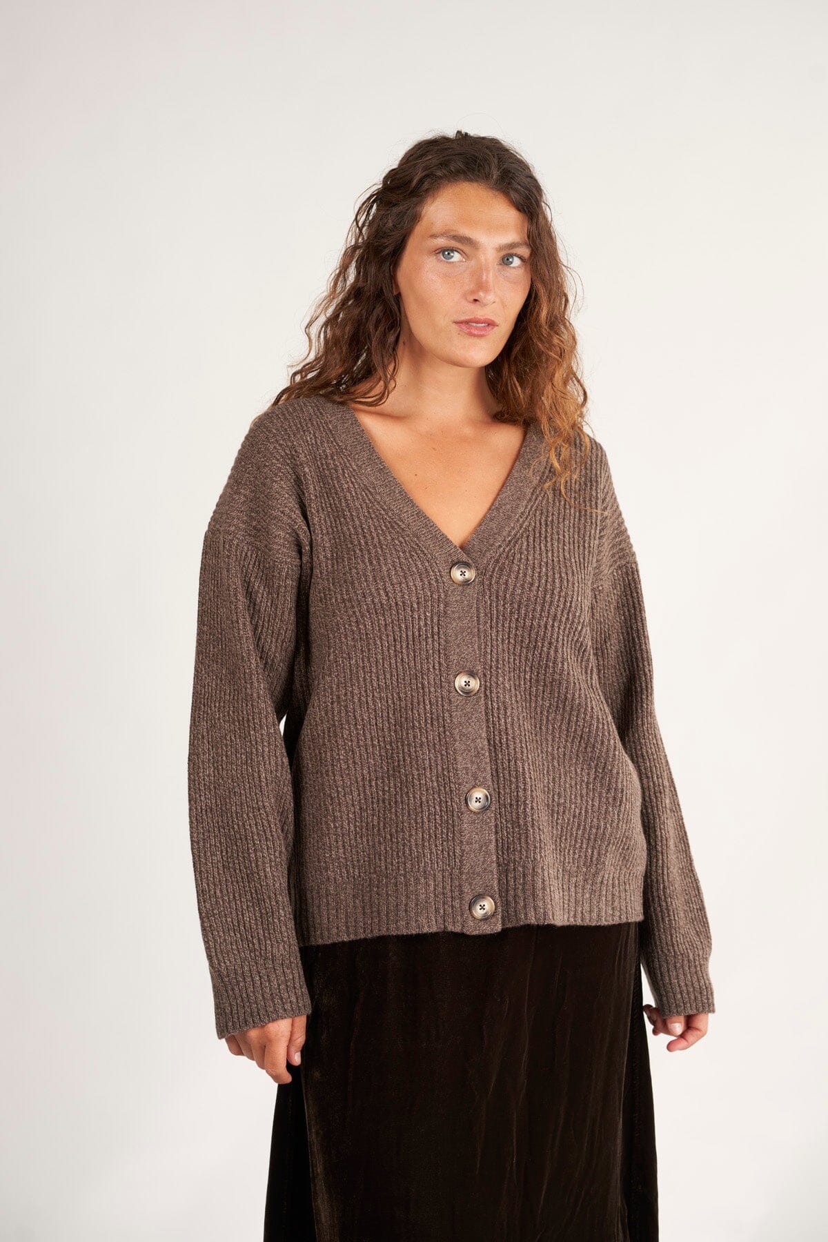 Rib Cardigan Sweater A70 - Fall Cashmere CP Shades Cedar Taupe